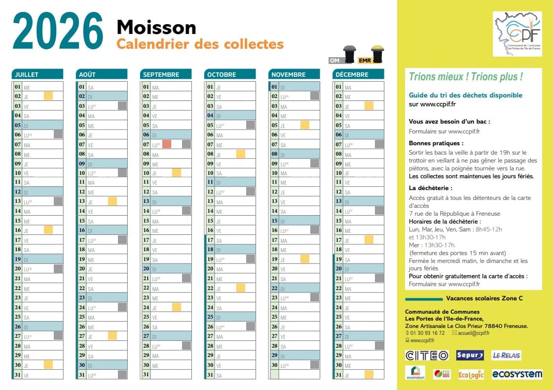 Calendrier des colectes Moisson corrigé 2