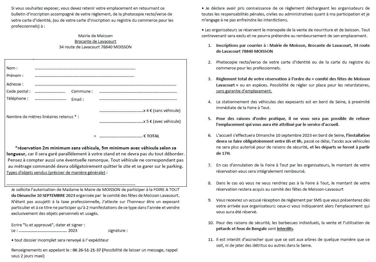 Flyer Foire à tout 2023 inscription & règlement