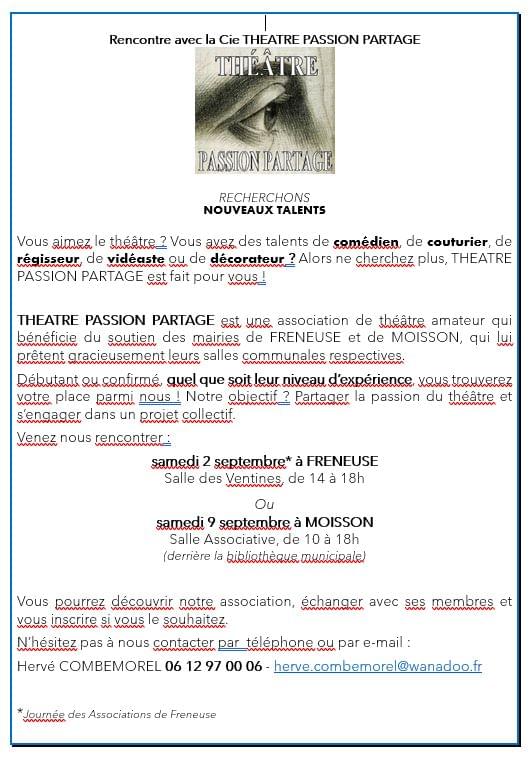 THEATRE PASSION PARTAGE Sept 2023